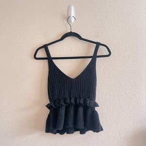 Black V Neck Knit Sleeveless Peplum Top Whimsigoth Fairy Grunge Womens Medium